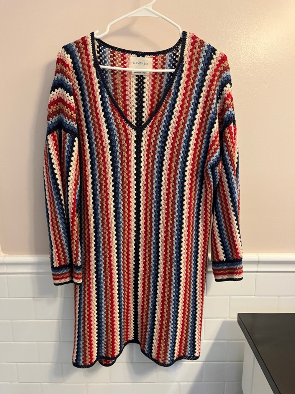 Eleven Six Red Multi Stripe Crochet Swim Coverup